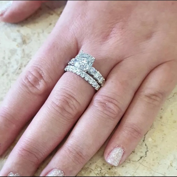 💍925 Stamped Sterling Silver Wedding Ring Band Set💍 - Picture 2 of 6